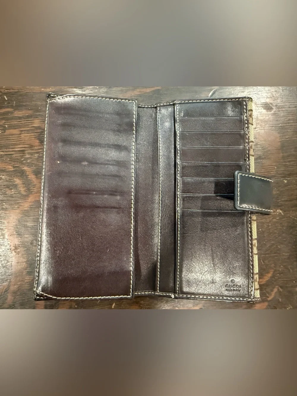 Gucci Brown Leather and Beige Monogram Continental Wallet - Picture 3 of 7